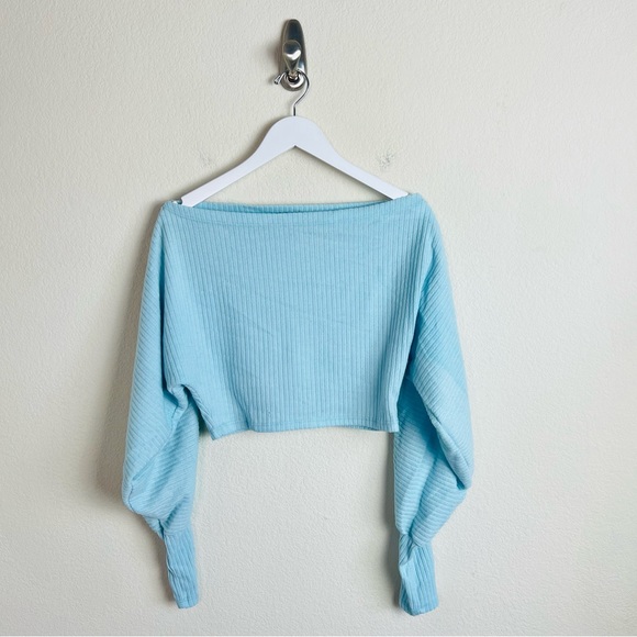 Fashion Nova Aqua Blue Ribbed Long Sleeve & Pants Set - Picture 3 of 14